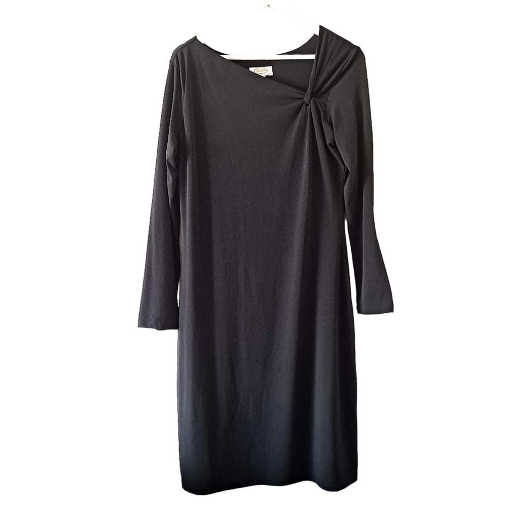 Talbots Petites Black Diagonal Neck Long Sleeve Midi Dress - Size MP